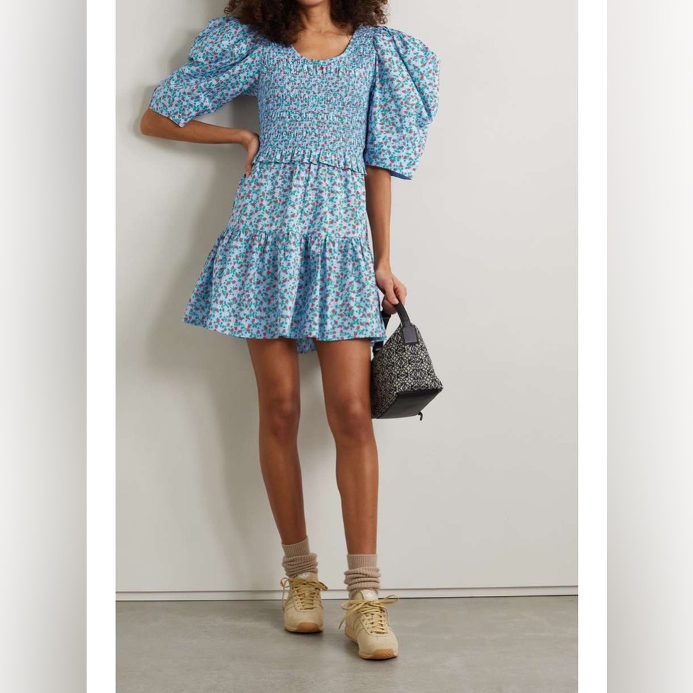 SEA
Lilly ruffled smocked printed cotton mini dress